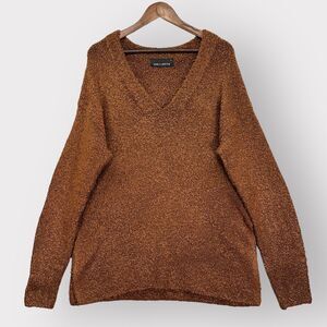 Mimi & Dottie Sweater Women M Brown Knit V-Neck Pullover‎ Long Sleeve i12